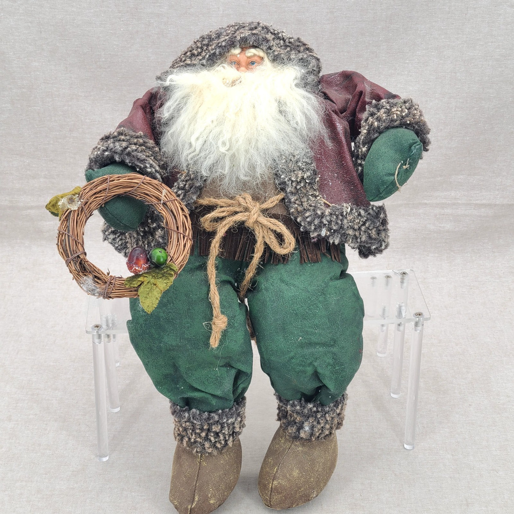 VTG Folk Art Style Primitive Woodland Santa Claus Shelf Sitter Christmas Decor